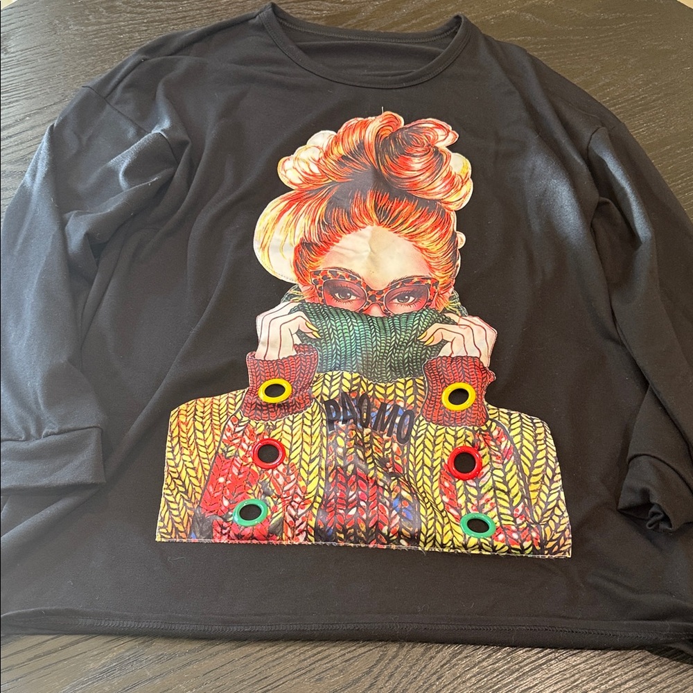 Black Graphic Long Sleeve Shirt
